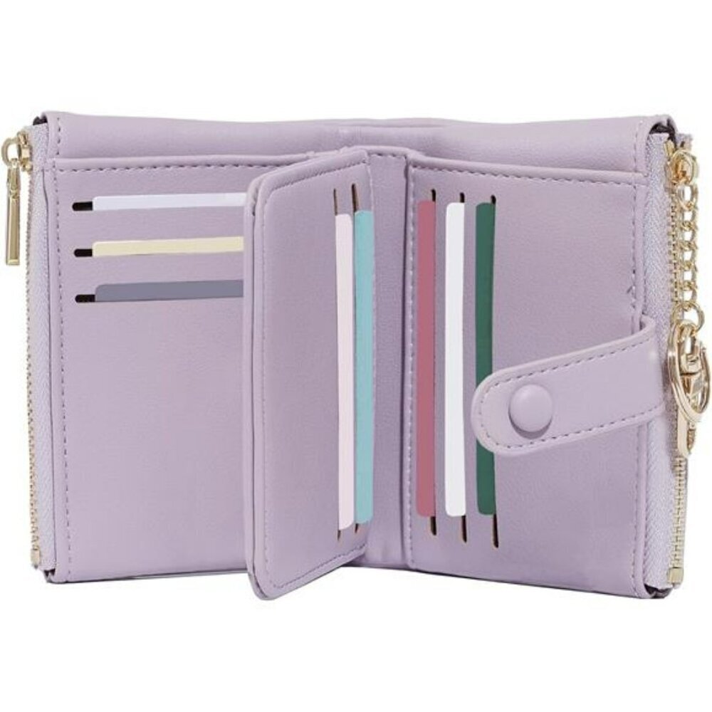 Small Lavender Wallet RFID Blocking Vegan Leather 13 Card Holder Zipper Pouch